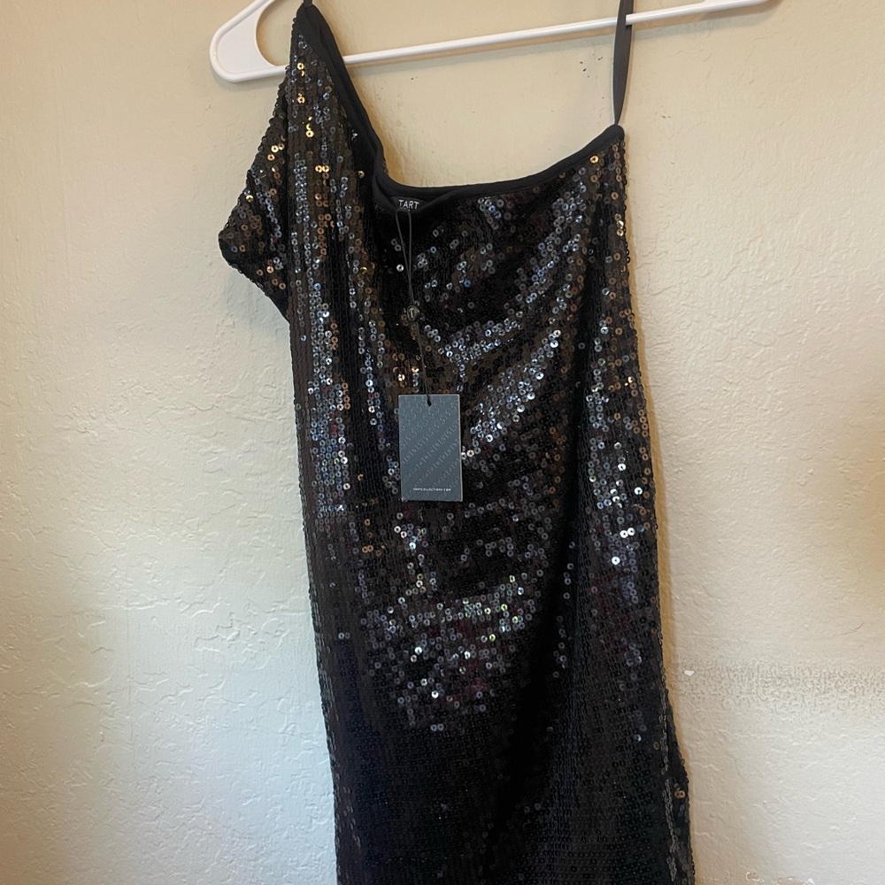 Tart One Shoulder Black Sequin Dress